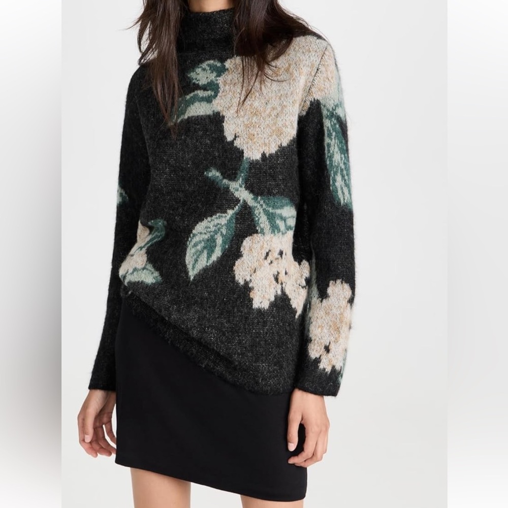 Vince Black Floral Cowl Neck Sweater